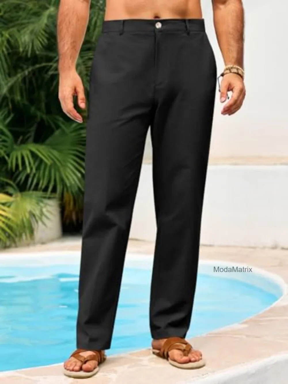 Elastic Waist Straight Leg Pants Lightweight Cotton Casual Linen Men's Summer